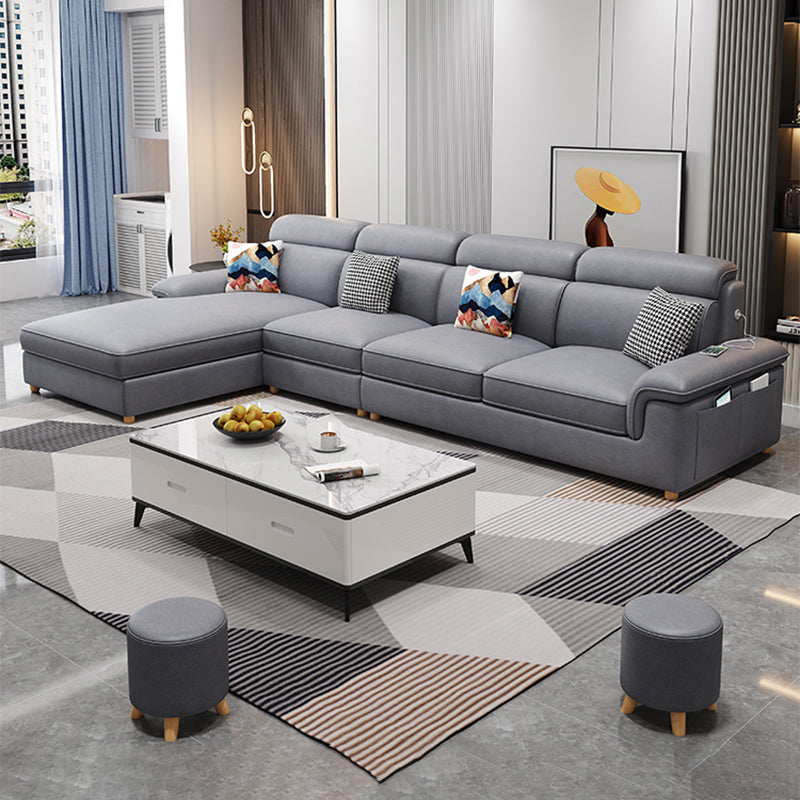 130.7" Pillow Top Arm Sectionals, Scandinavian Natural Leg Sectional Set