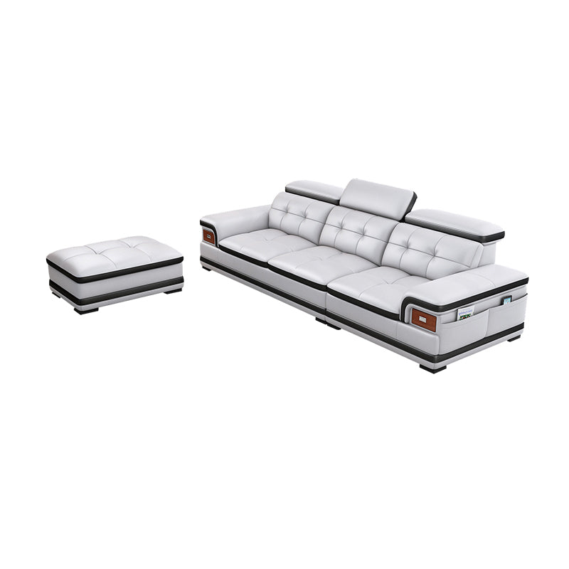 Modern Tufted Power Sectional & Chaise Gray Genuine Leather Sectional Sofa with Storage