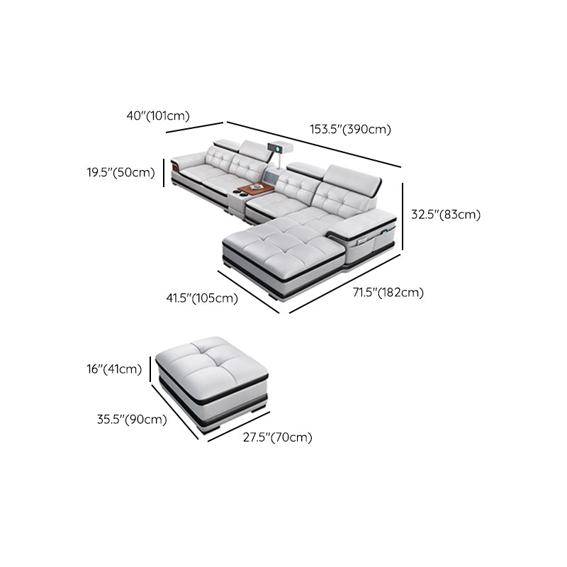 Modern Tufted Power Sectional & Chaise Gray Genuine Leather Sectional Sofa with Storage