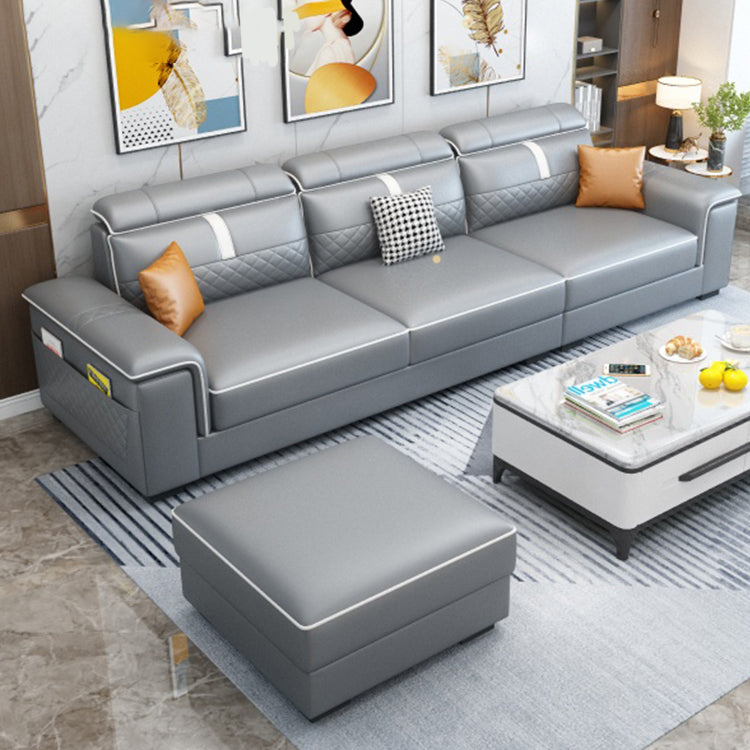 Pillow Top Arm Sofa 35.43" High Faux Leather Sofa Stain Resistant