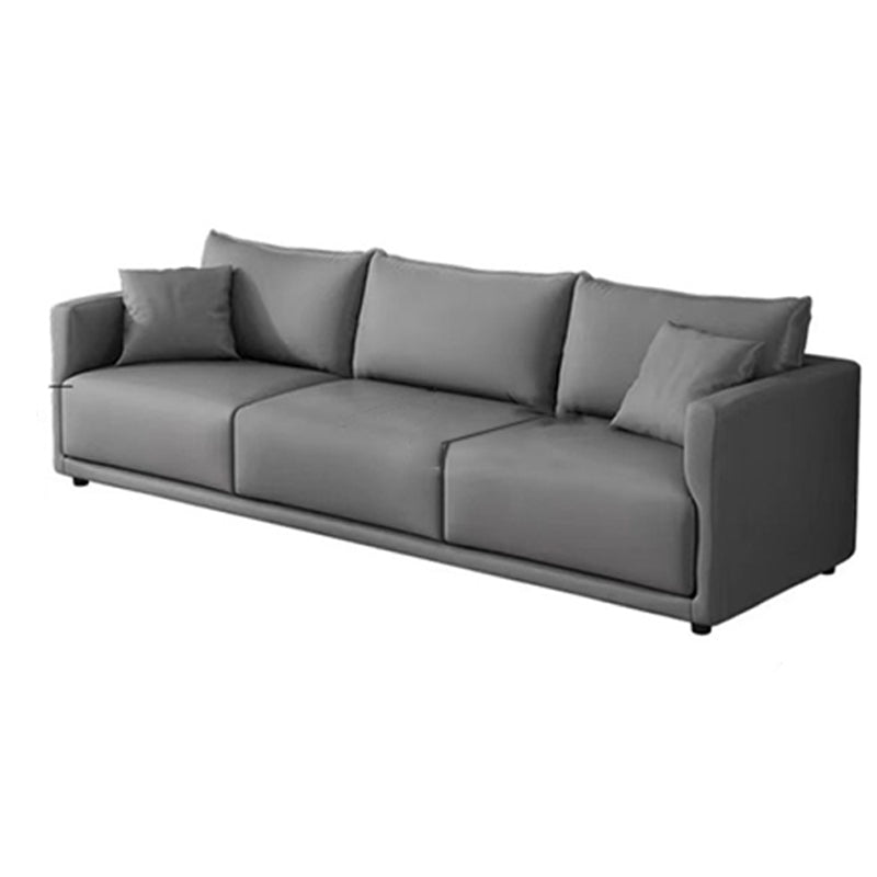 27.16" High Gray Sofa Faux Leather Tuxedo Arm Sofa with Pillows