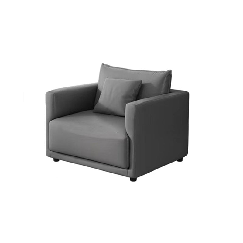 27.16" High Gray Sofa Faux Leather Tuxedo Arm Sofa with Pillows