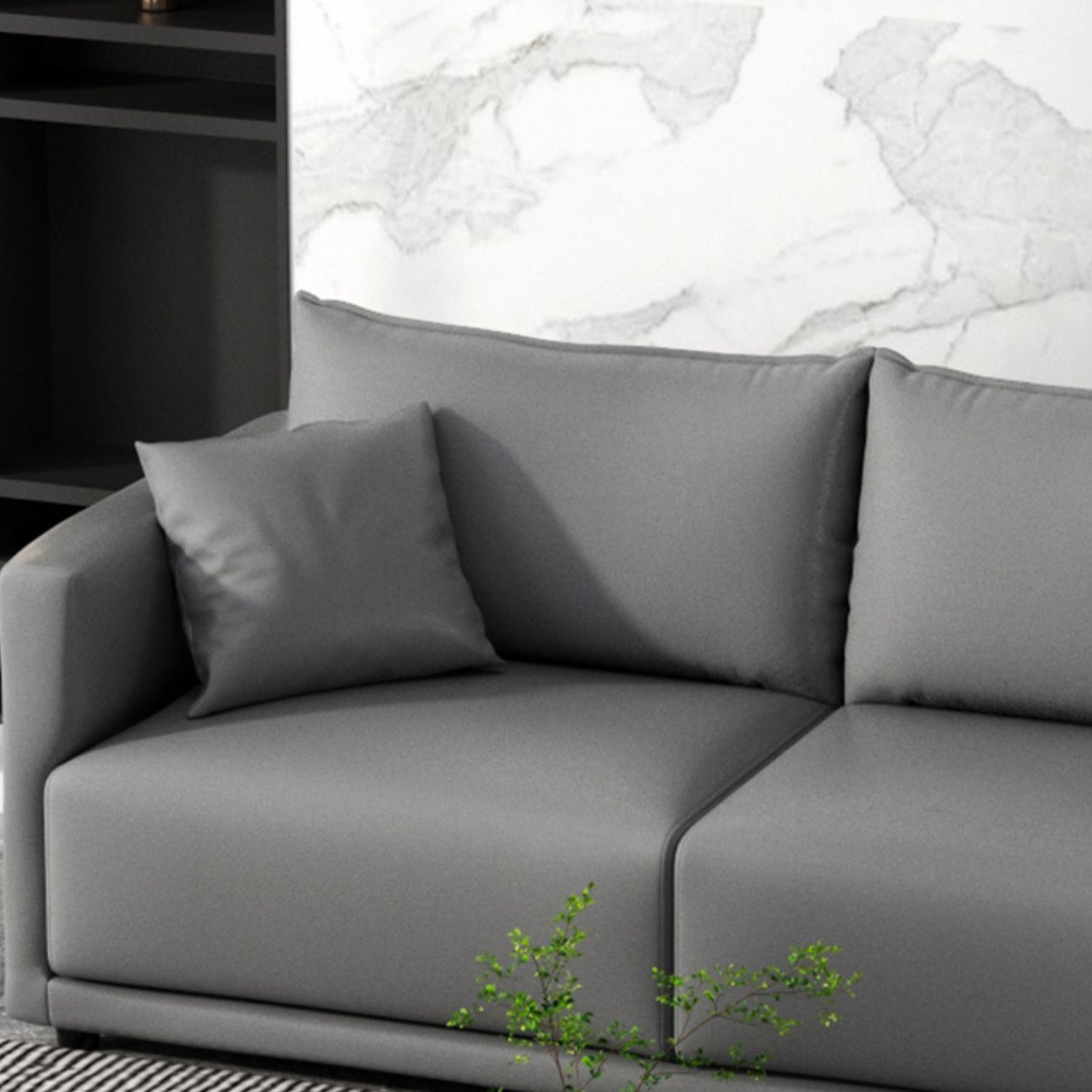 27.16" High Gray Sofa Faux Leather Tuxedo Arm Sofa with Pillows