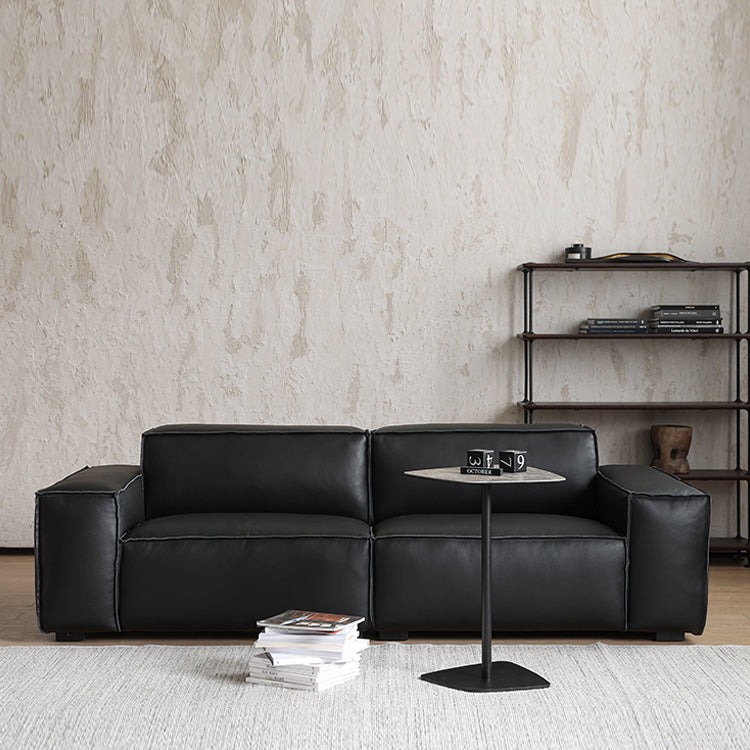 27.55" High Cushions Sofa Faux Genuine Leather Square Arm Sofa