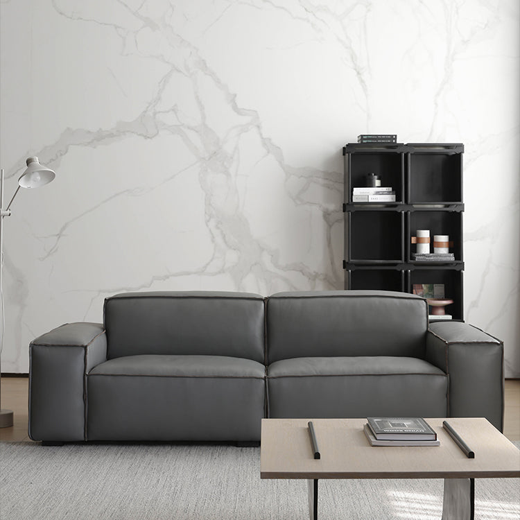 27.55" High Cushions Sofa Faux Genuine Leather Square Arm Sofa