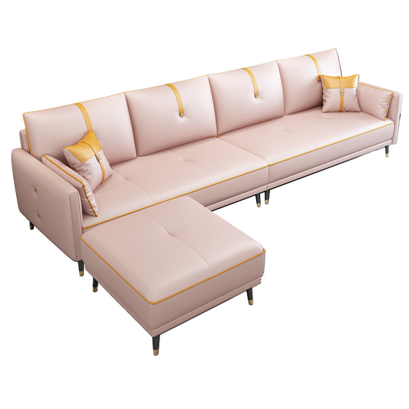 Faux Leather Sofa 35.43" High Modern Square Arm Sofa with 4 Pillows