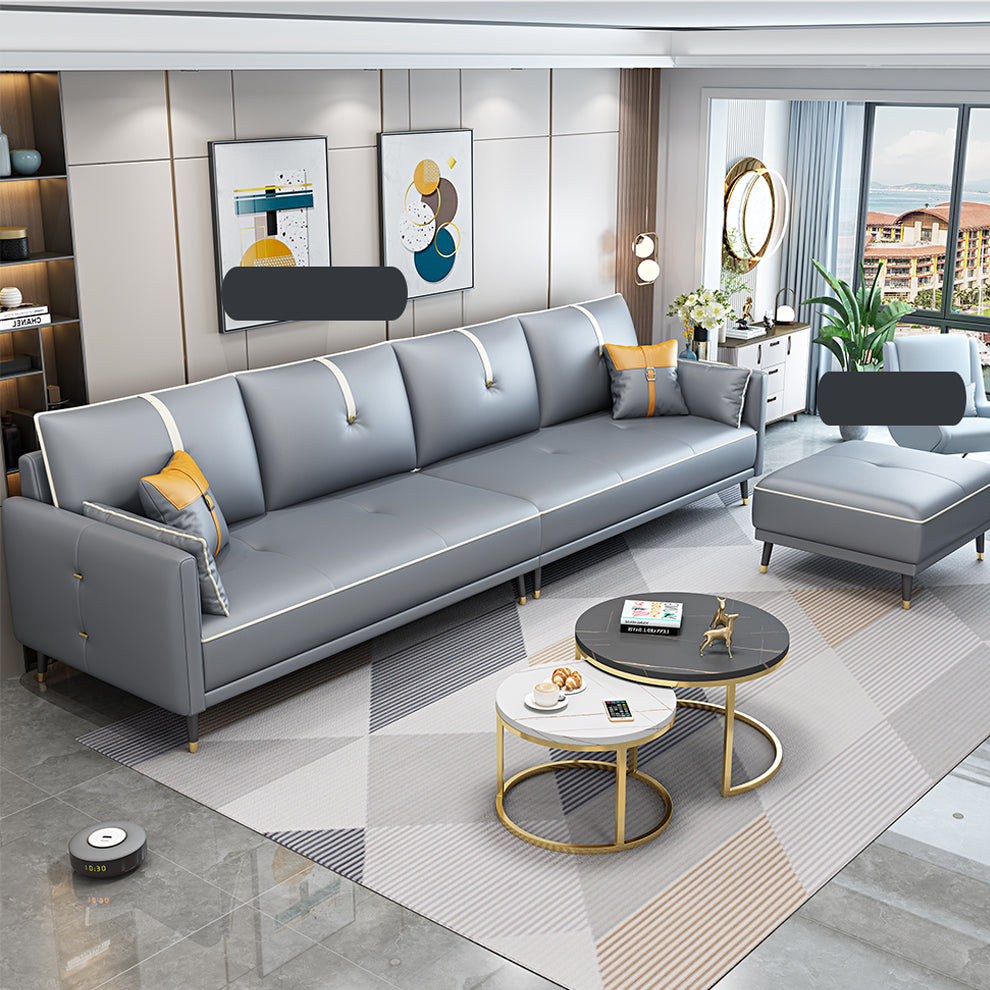 Faux Leather Sofa 35.43" High Modern Square Arm Sofa with 4 Pillows