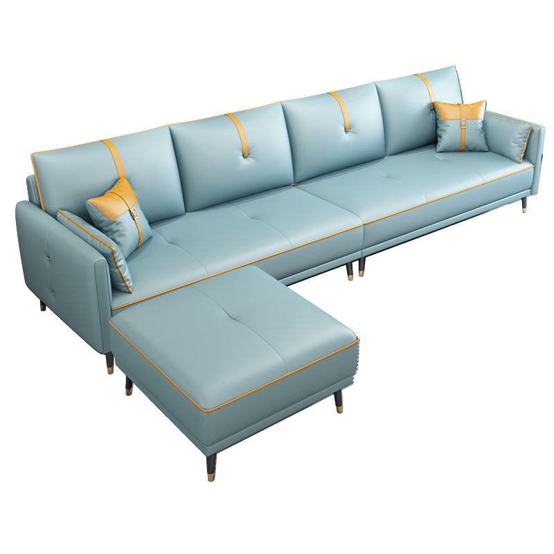 Faux Leather Sofa 35.43" High Modern Square Arm Sofa with 4 Pillows
