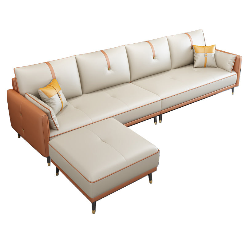 Faux Leather Sofa 35.43" High Modern Square Arm Sofa with 4 Pillows