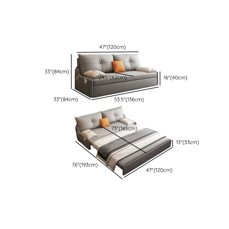 Glam Grey Futon Sleeper Sofa with Tufted Back and Storage in Faux Leather