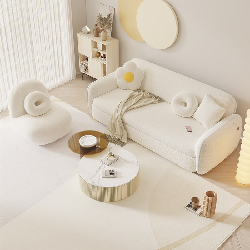 Glam White Wool Futon Sleeper Sofa with Storage in Solid Wood