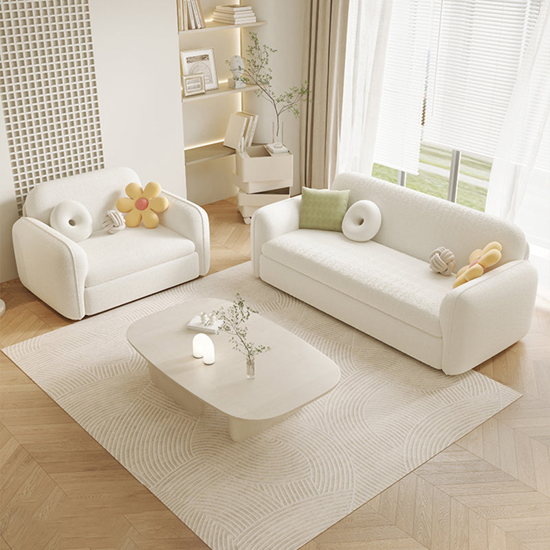 Glam White Wool Futon Sleeper Sofa with Storage in Solid Wood