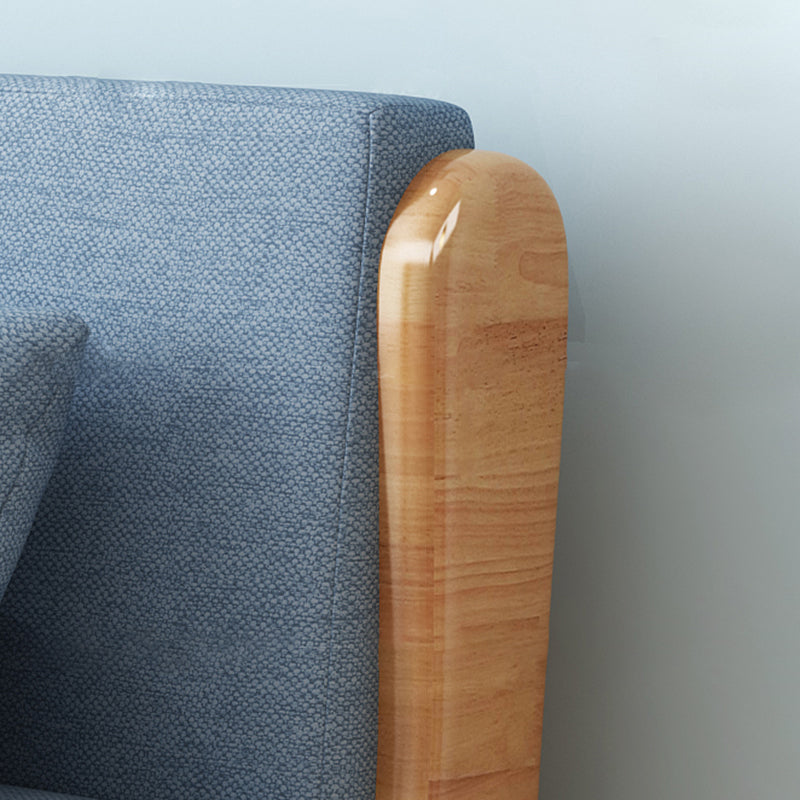 Blue Linen Blend Futon Sleeper Sofa with 2 Pillows and Pillow Back