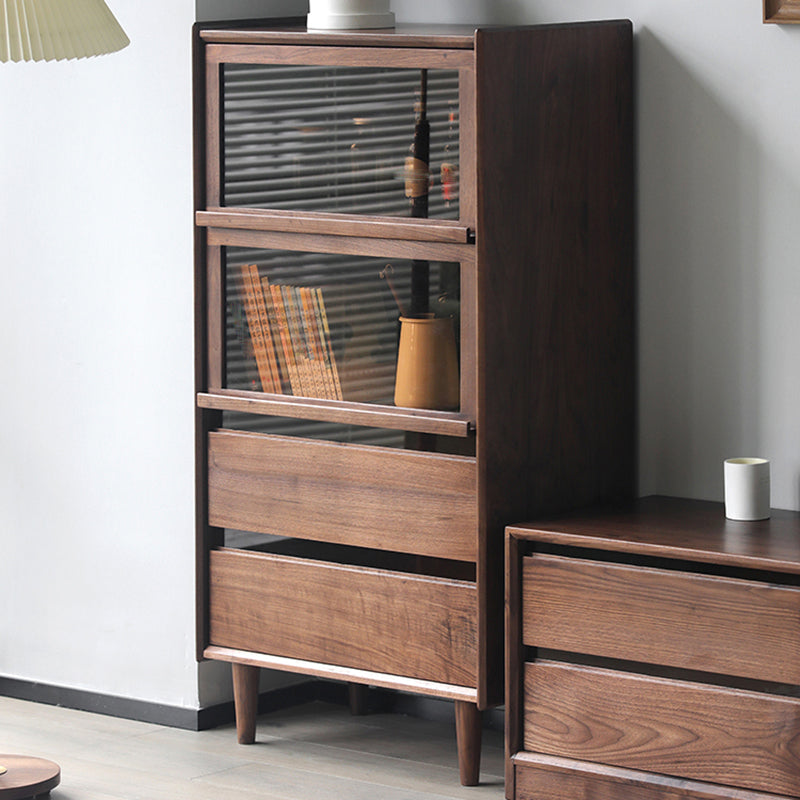 Mid-Century Modern Side Cabinet Solid Wood Glass Paned Accent Cabinet