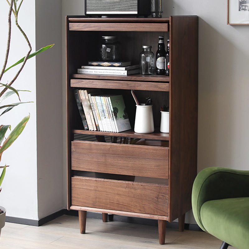 Mid-Century Modern Side Cabinet Solid Wood Glass Paned Accent Cabinet