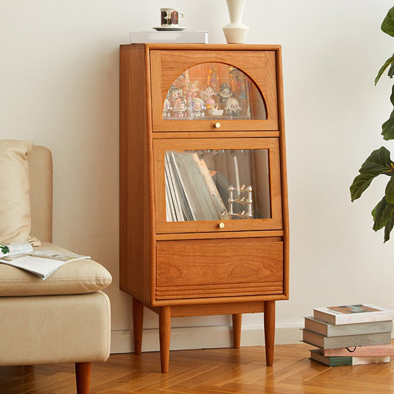 Solid Wood Cabinet Natural Glass Paned Accent Cabinet with Doors