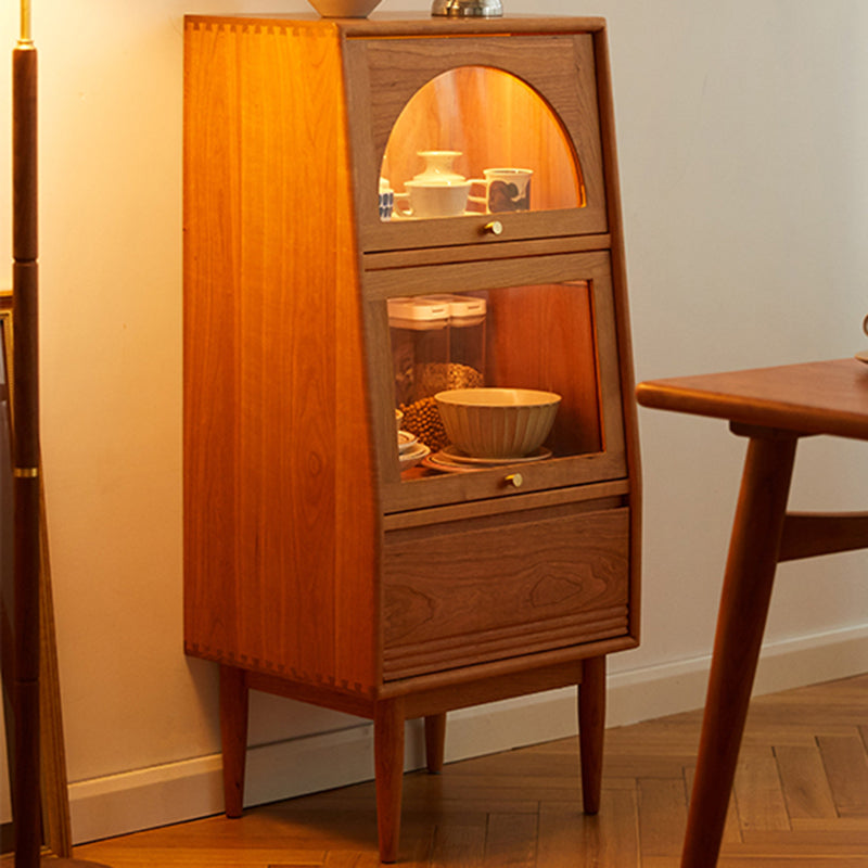 Solid Wood Cabinet Natural Glass Paned Accent Cabinet with Doors