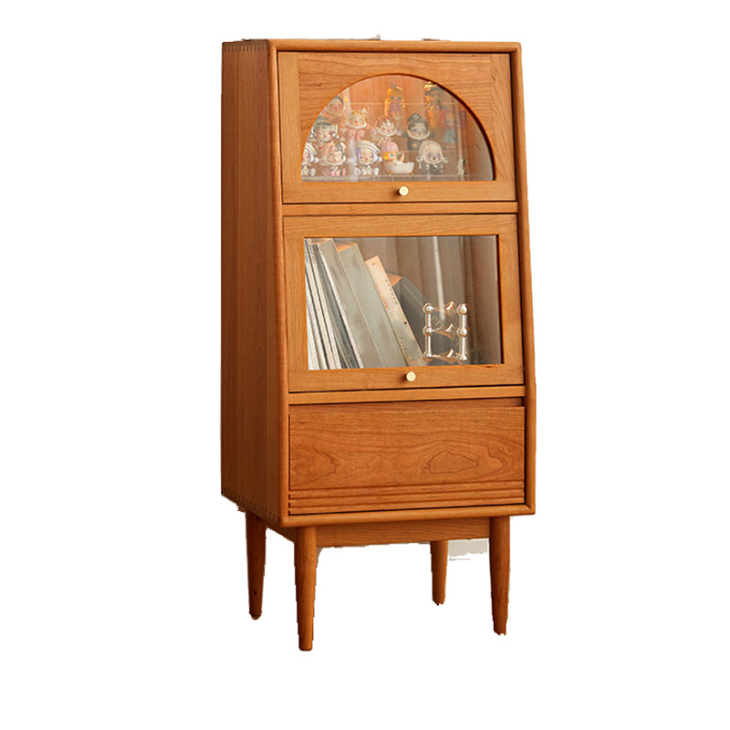 Solid Wood Cabinet Natural Glass Paned Accent Cabinet with Doors