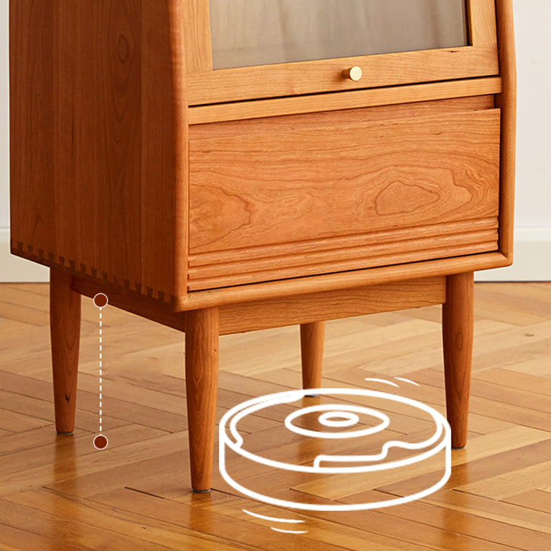 Solid Wood Cabinet Natural Glass Paned Accent Cabinet with Doors