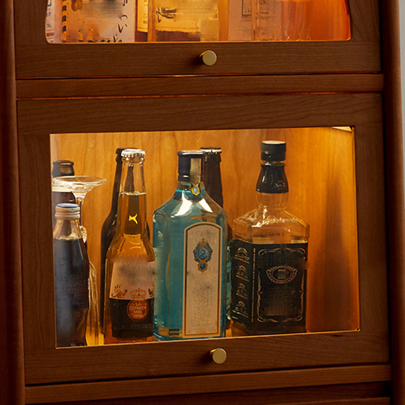 Solid Wood Cabinet Natural Glass Paned Accent Cabinet with Doors