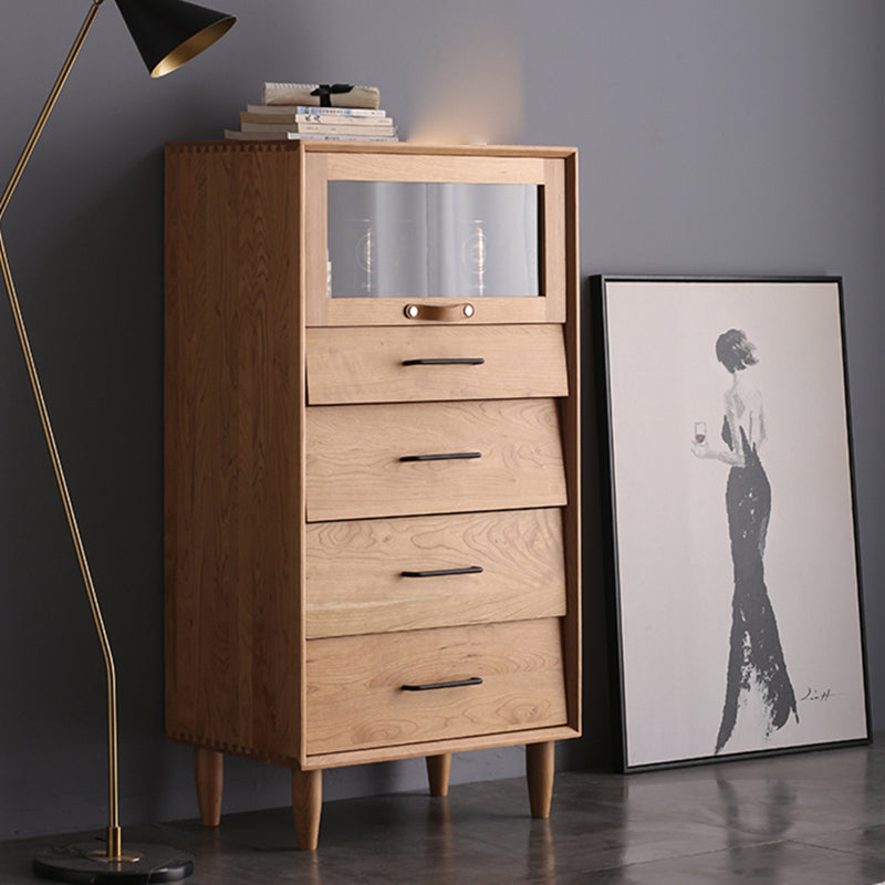 Contemporary Natural Cabinet Solid Wood 4 - Drawer Accent Cabinet