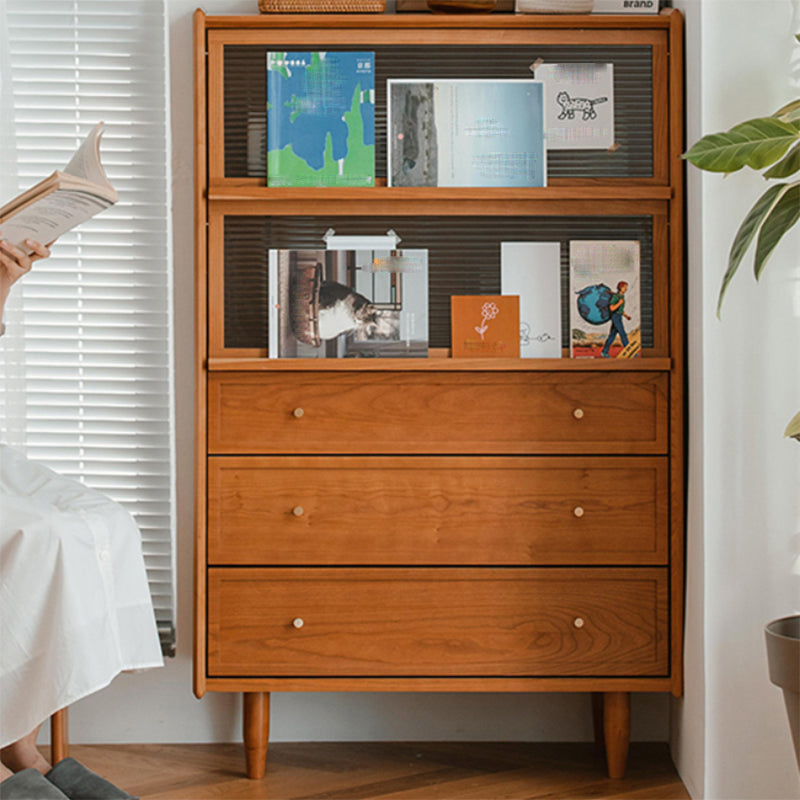 Modern Side Cabinet Solid Wood 49.6" Tall Side Cabinet with Glass Top