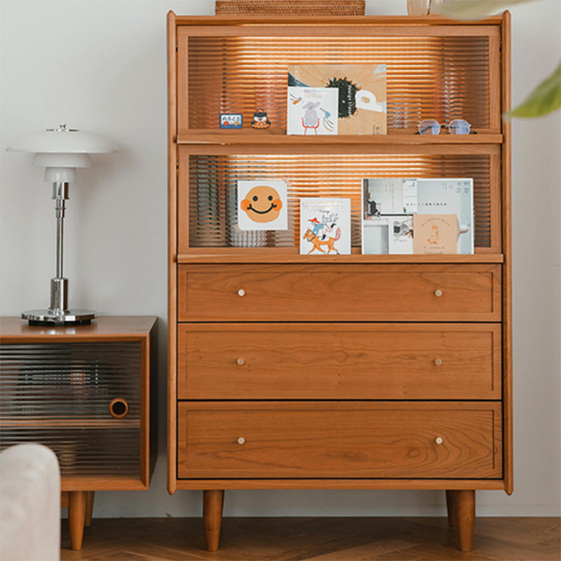 Modern Side Cabinet Solid Wood 49.6" Tall Side Cabinet with Glass Top