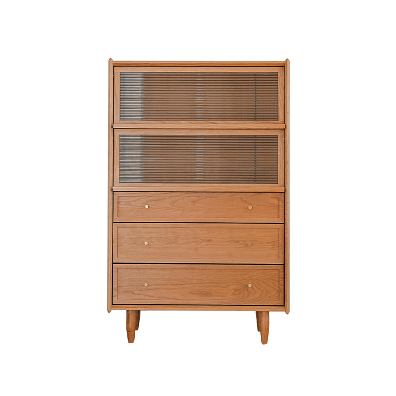 Modern Side Cabinet Solid Wood 49.6" Tall Side Cabinet with Glass Top