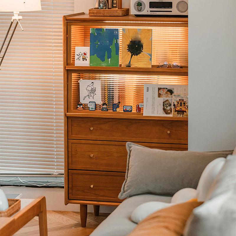 Modern Side Cabinet Solid Wood 49.6" Tall Side Cabinet with Glass Top