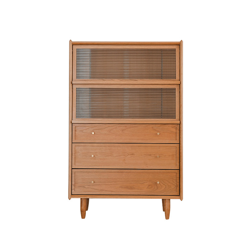 Modern Side Cabinet Solid Wood 49.6" Tall Side Cabinet with Glass Top
