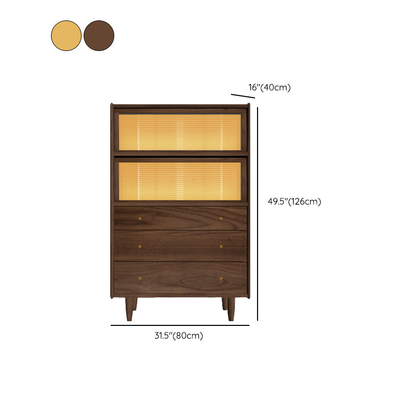 Modern Side Cabinet Solid Wood 49.6" Tall Side Cabinet with Glass Top