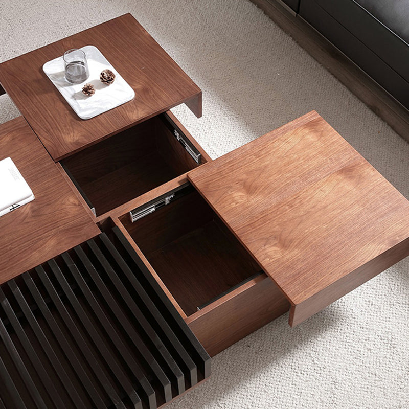 11"H Contemporary Cocktail Table Wooden Square Storage Coffee Table