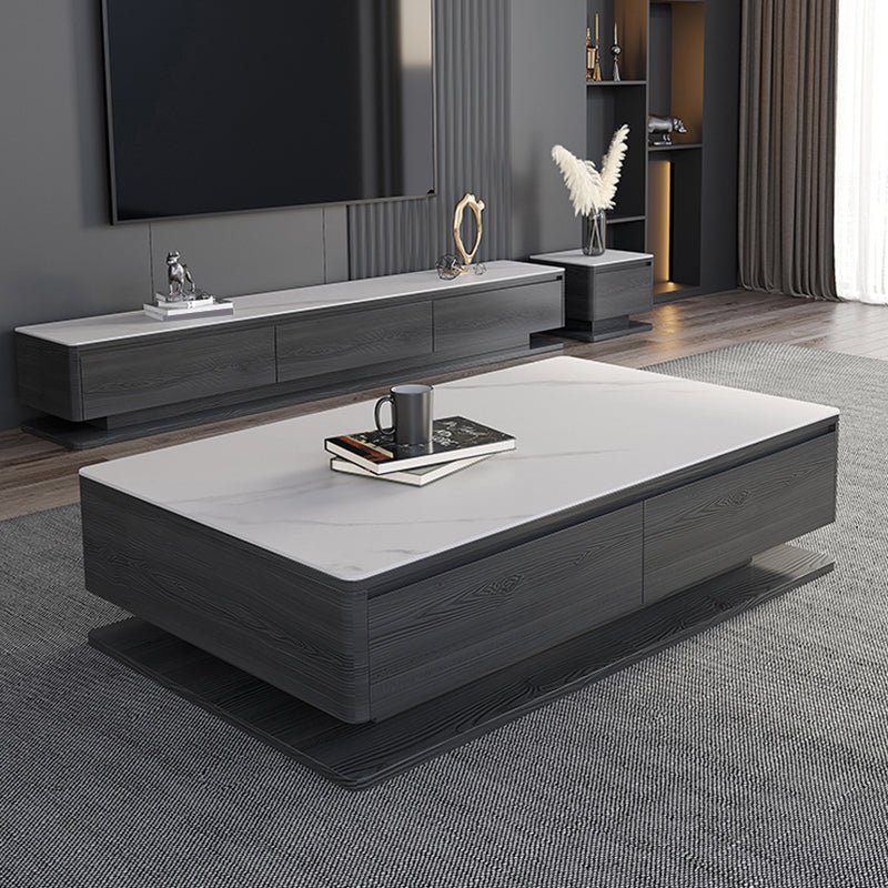 15"H Contemporary Cocktail Table Stone Rectangle Coffee Table