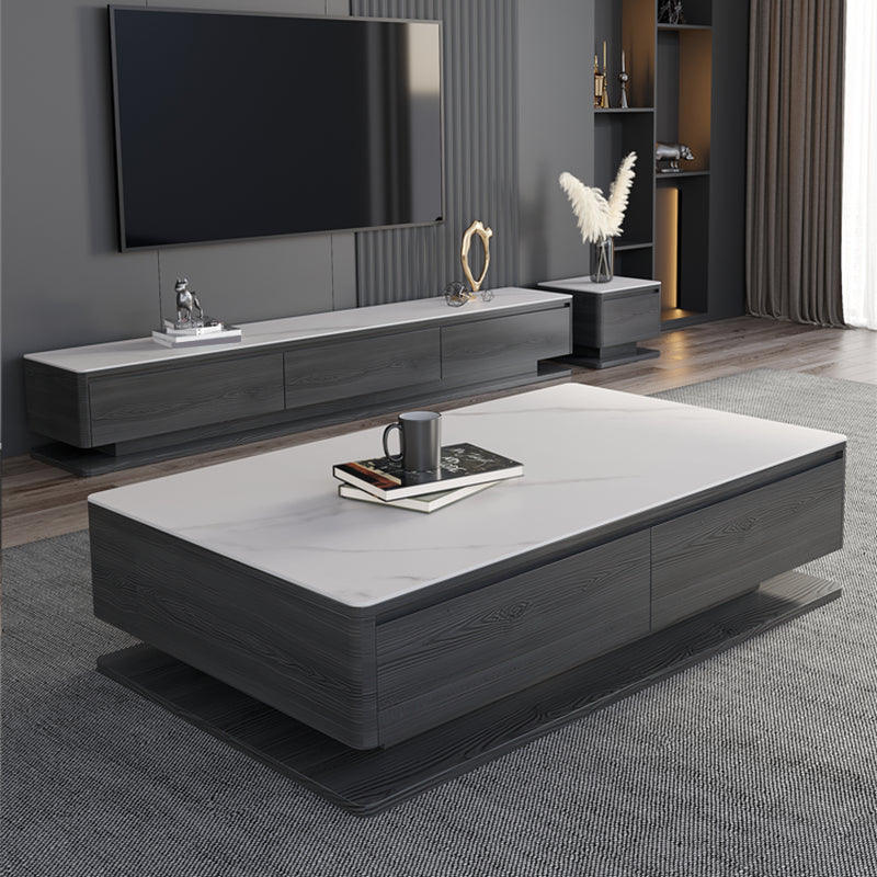 15"H Contemporary Cocktail Table Stone Rectangle Coffee Table