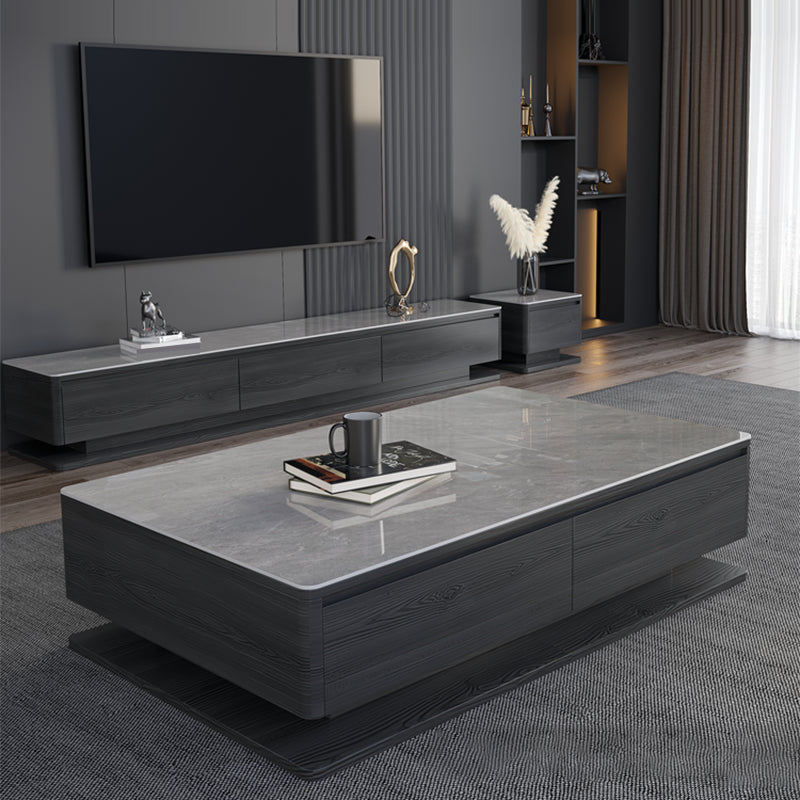 15"H Contemporary Cocktail Table Stone Rectangle Coffee Table