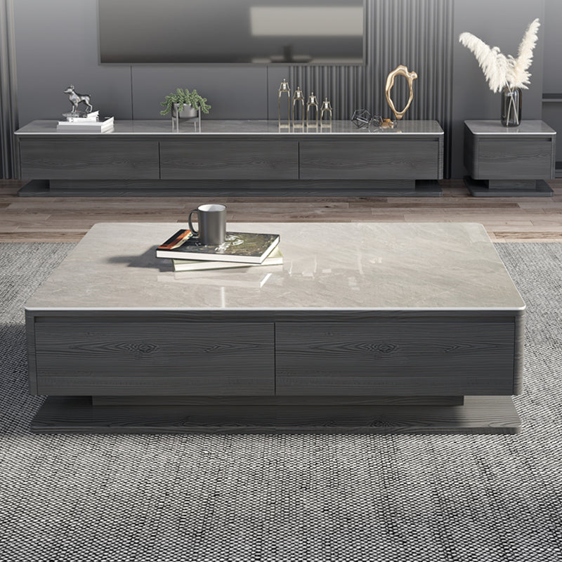 15"H Contemporary Cocktail Table Stone Rectangle Coffee Table