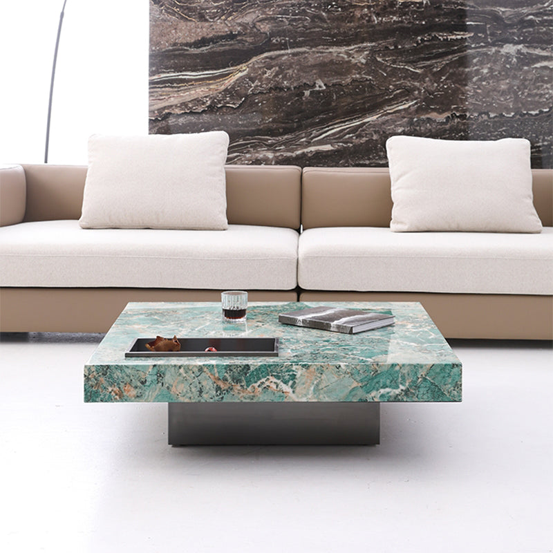 11"H Contemporary Cocktail Table Stone Square Coffee Cocktail Table