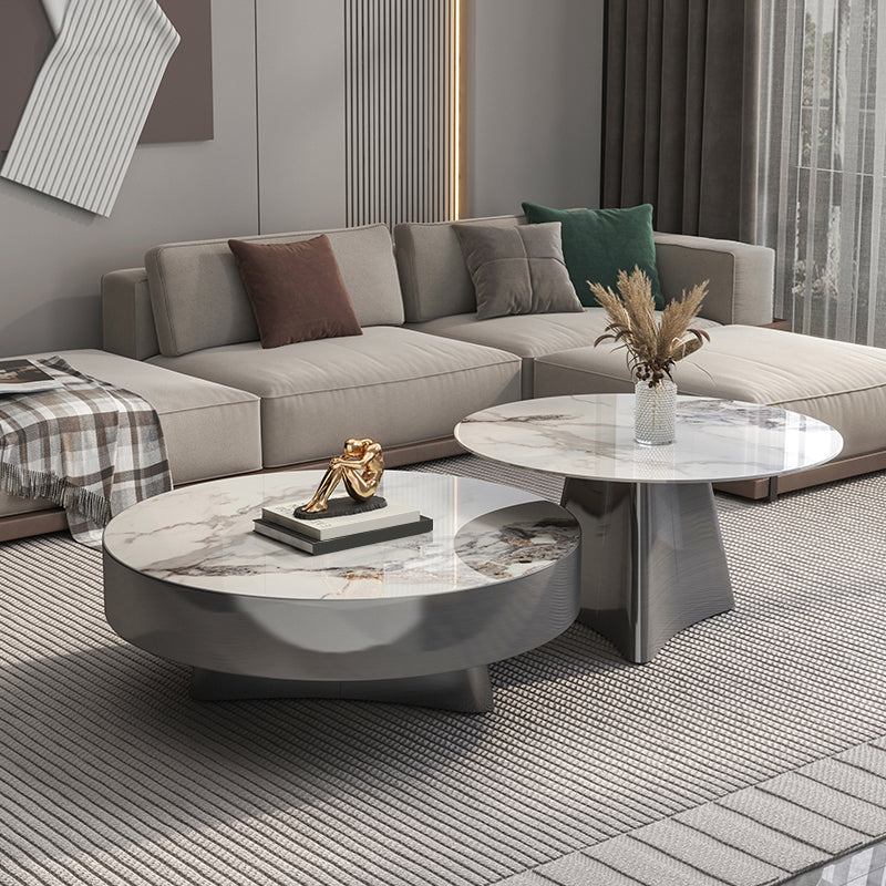 Round Slate Coffee Cocktail Table Pedestal Coffee or End Table with Storage