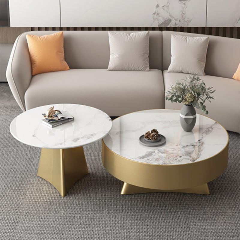 Round Slate Coffee Cocktail Table Pedestal Coffee or End Table with Storage