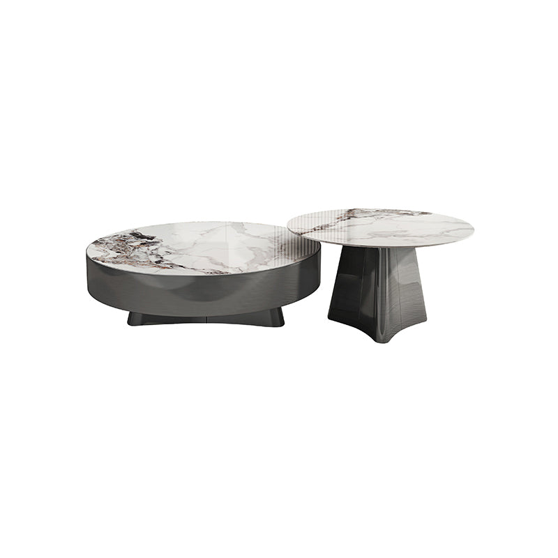 Round Slate Coffee Cocktail Table Pedestal Coffee or End Table with Storage