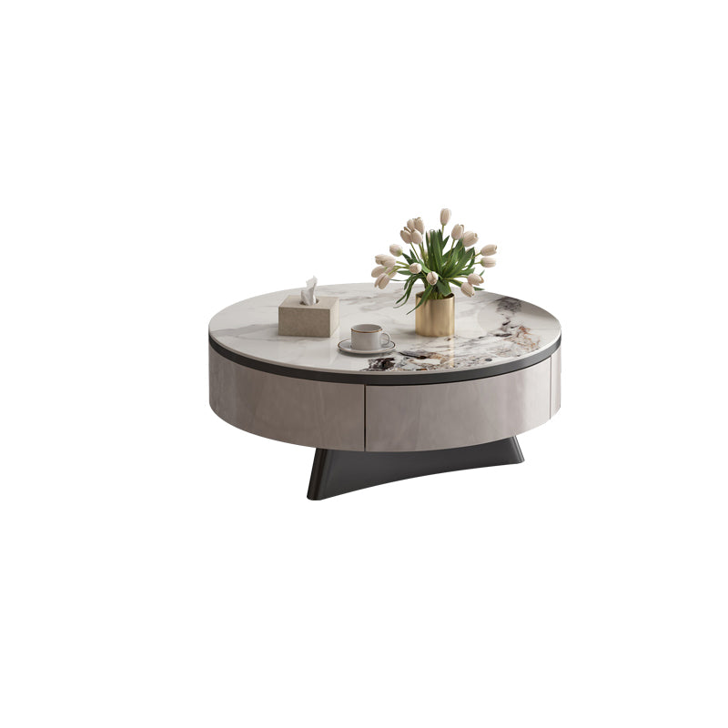 Round Slate Coffee Cocktail Table Pedestal Coffee or End Table with Storage