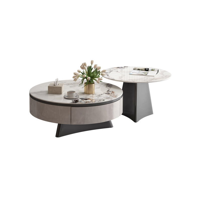 Round Slate Coffee Cocktail Table Pedestal Coffee or End Table with Storage