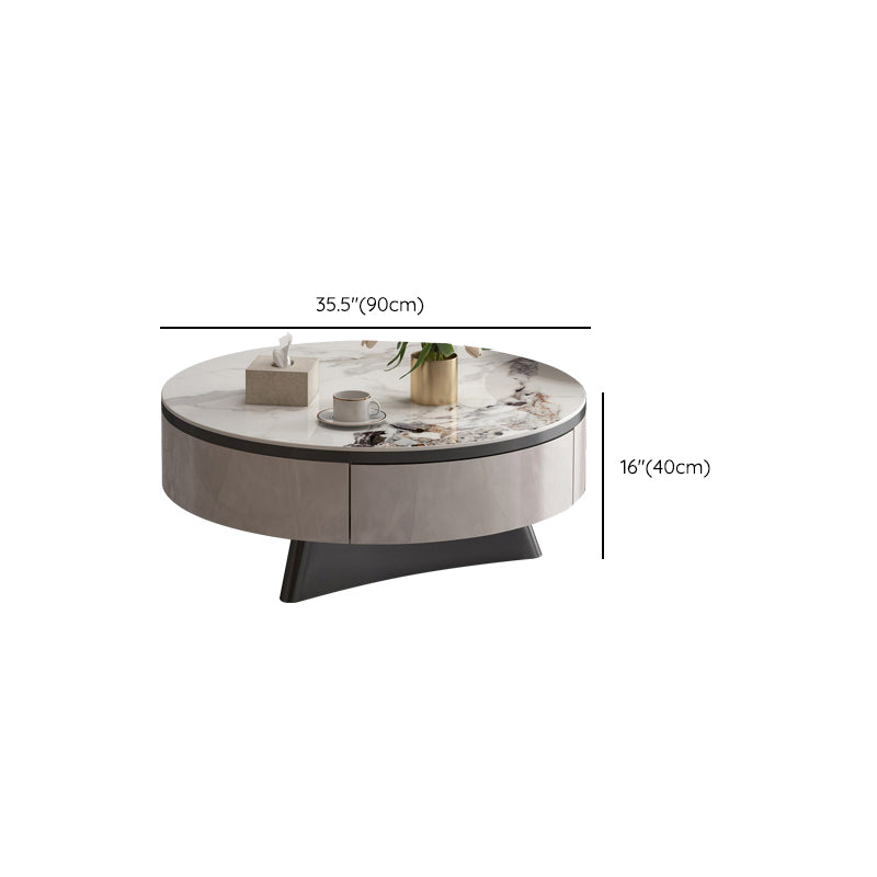 Round Slate Coffee Cocktail Table Pedestal Coffee or End Table with Storage