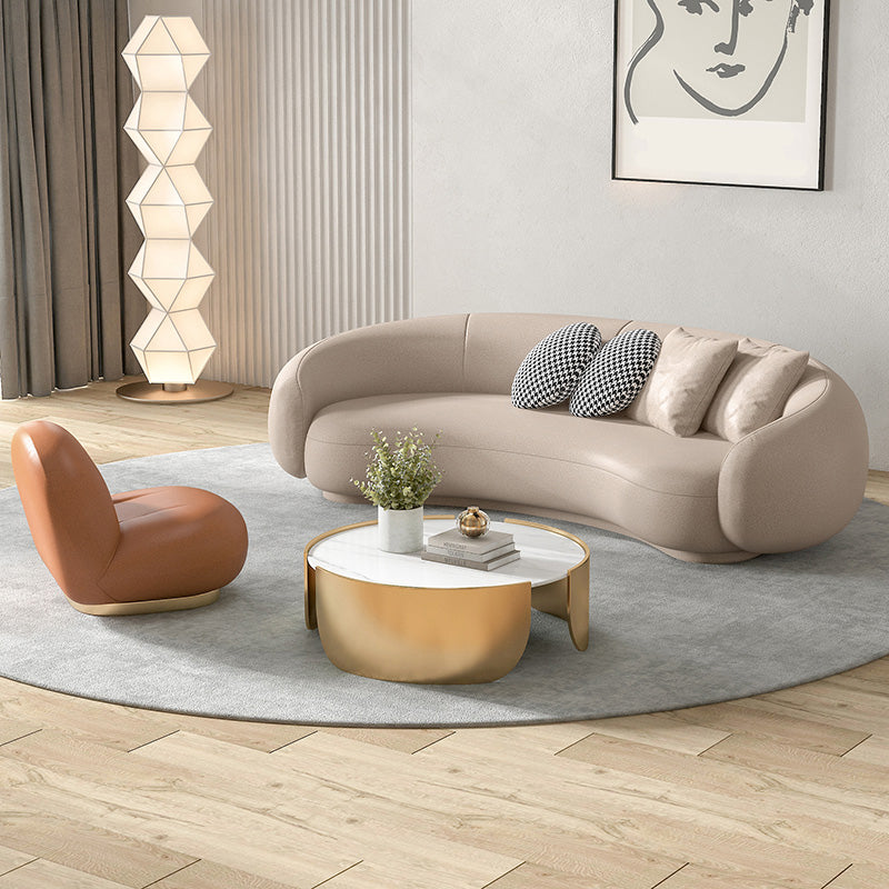 Contemporary Solid Color Sofa Upholstered Wool and Faux Leather Sofa