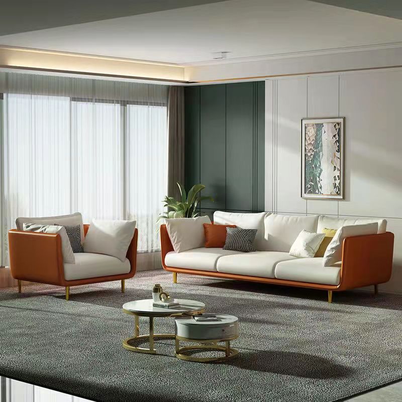 Scandinavian Faux Leather Sofa 28.74" Wide Wood Frame Square Arm Sofa