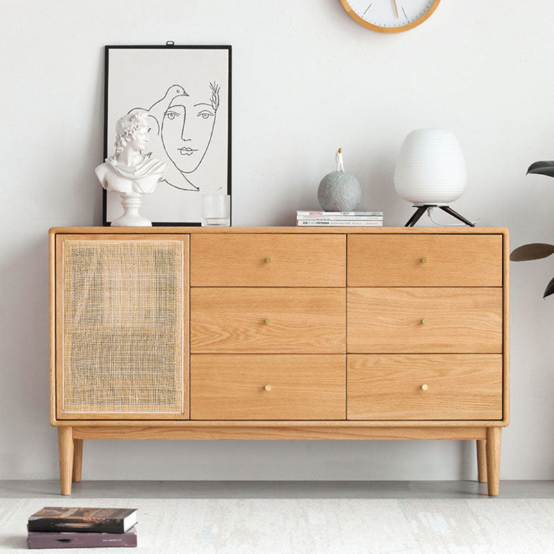 Contemporary Paned Cabinet Brown Pine and Cherry Accent Cabinet with Doors