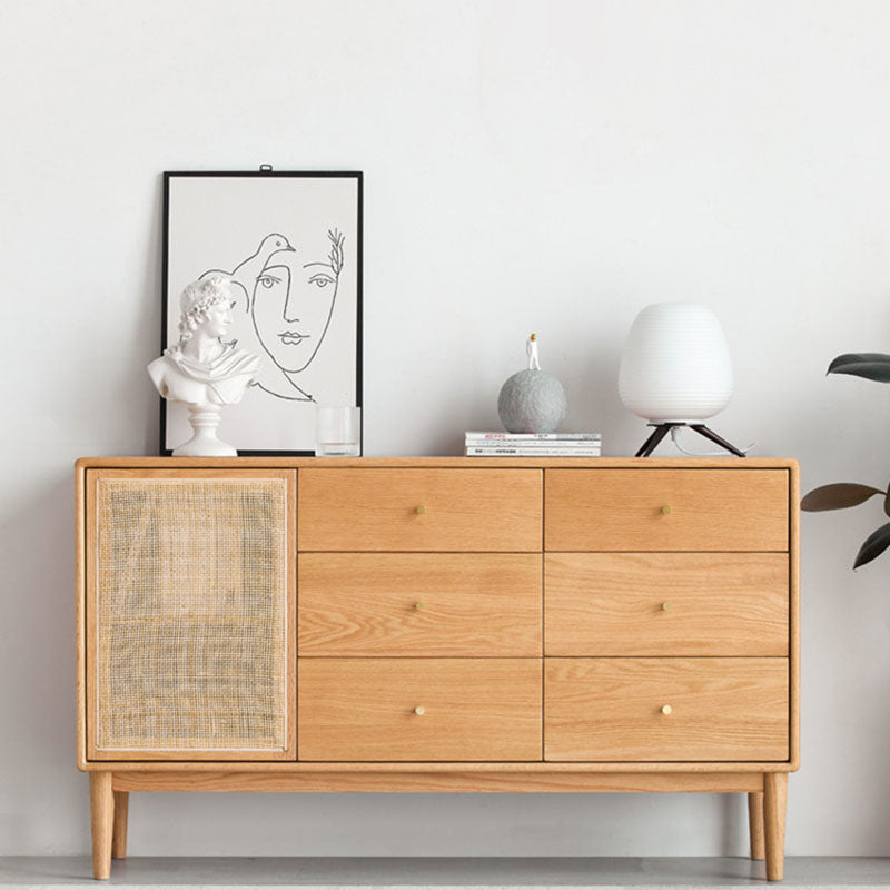 Contemporary Paned Cabinet Brown Pine and Cherry Accent Cabinet with Doors