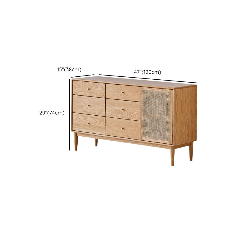 Contemporary Paned Cabinet Brown Pine and Cherry Accent Cabinet with Doors
