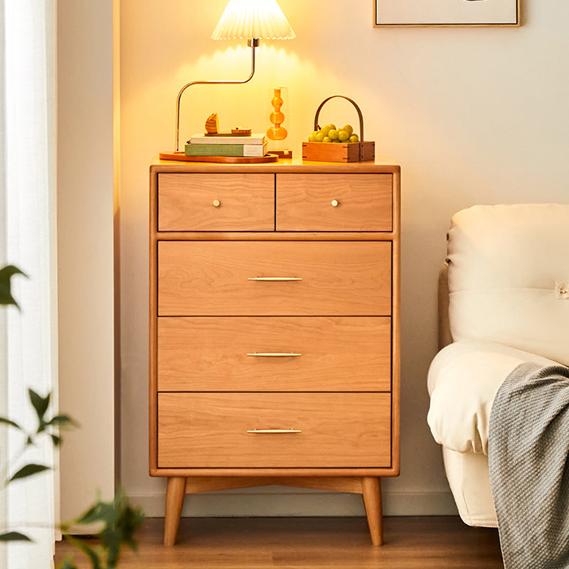 Contemporary Pine Wood Accent Chest 39" Tall Side Cabinet with 5 Drawers