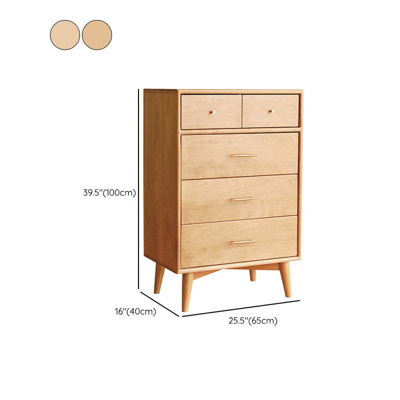 Contemporary Pine Wood Accent Chest 39" Tall Side Cabinet with 5 Drawers